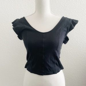 Free People Black Ruffle Sleeve Blouse Size XS